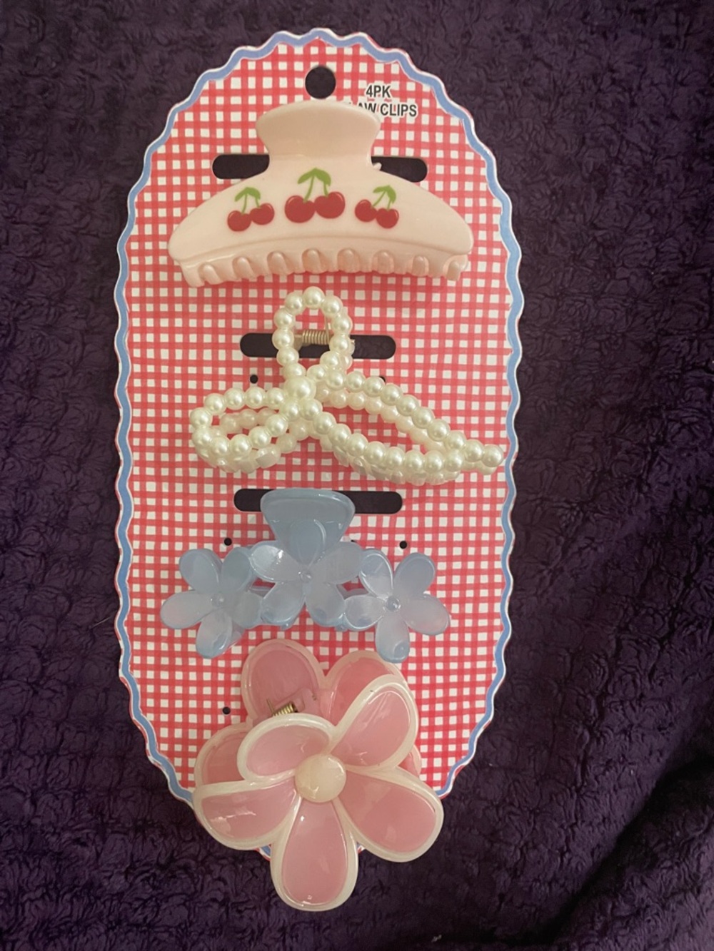 Girls Pink & Light Blue Decorative Hair Clip Set with Pearl Bow - Unbranded
